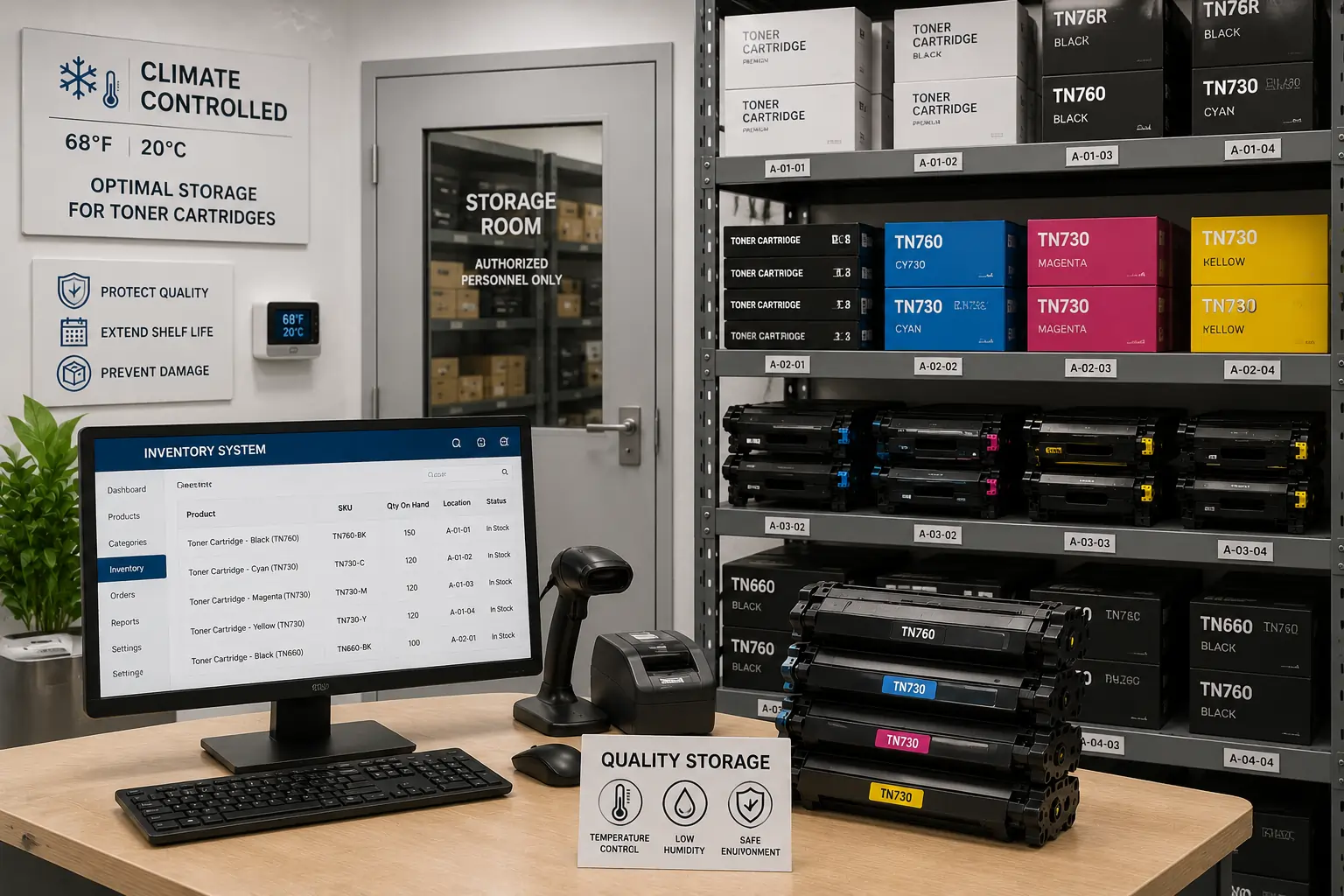 Protecting toner cartridge inventory from damage