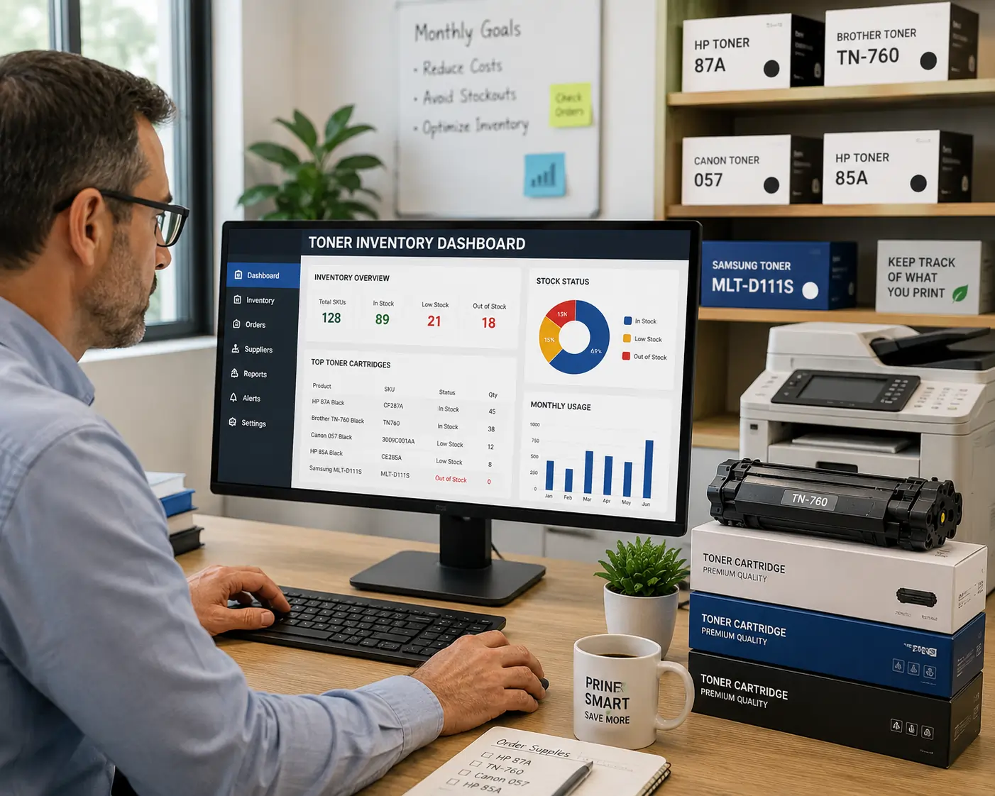 Tracking toner cartridge inventory for business protection