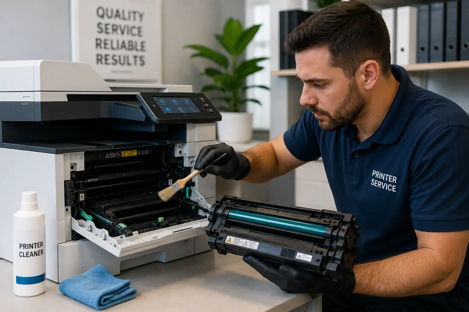 Cleaning office printers to protect toner cartridges