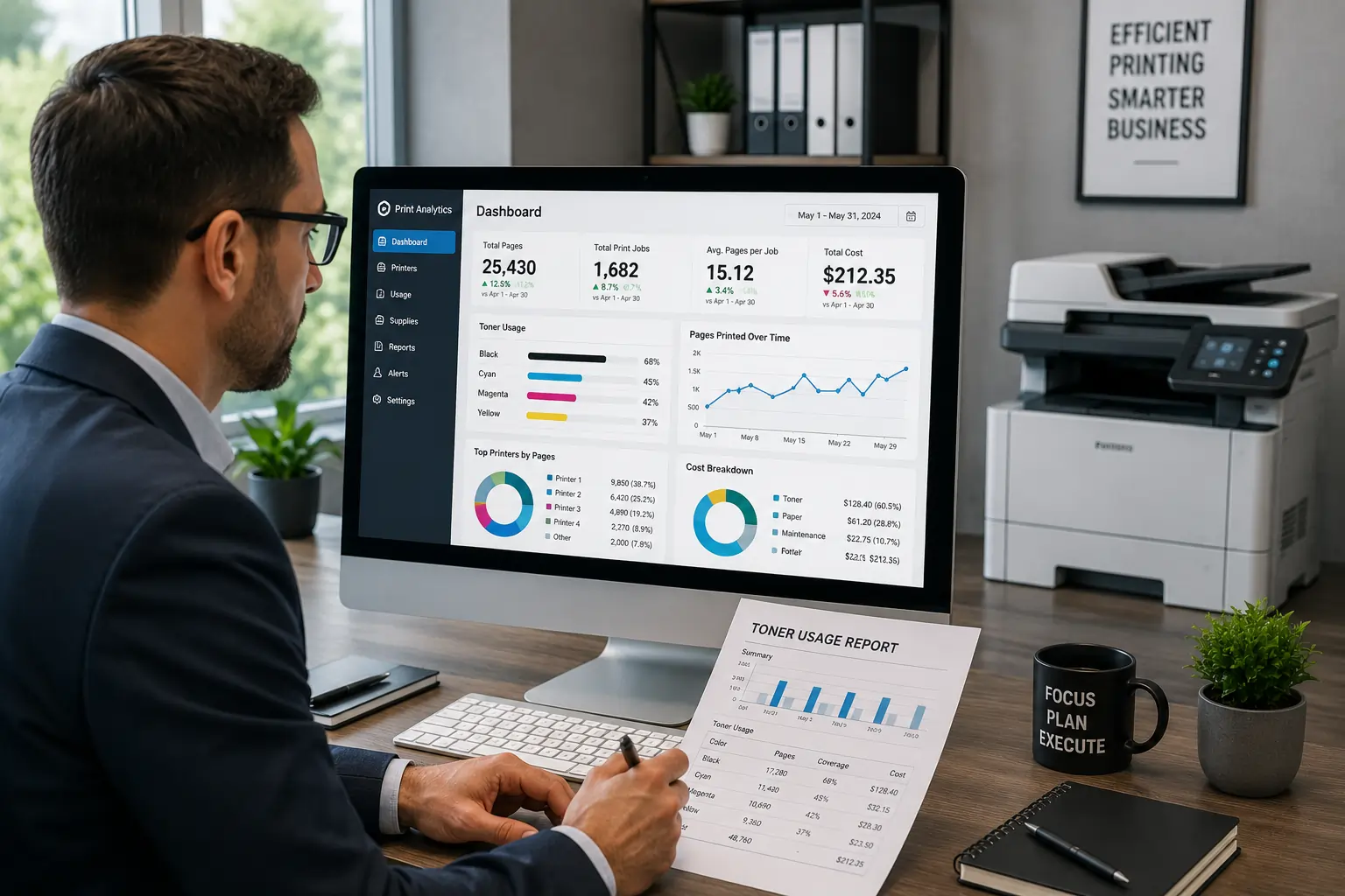 Monitoring toner cartridge usage in busy offices