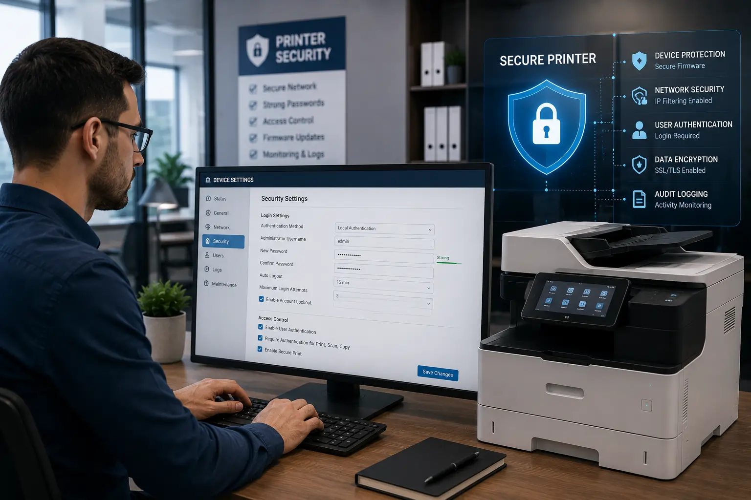 Securing toner printer passwords and access