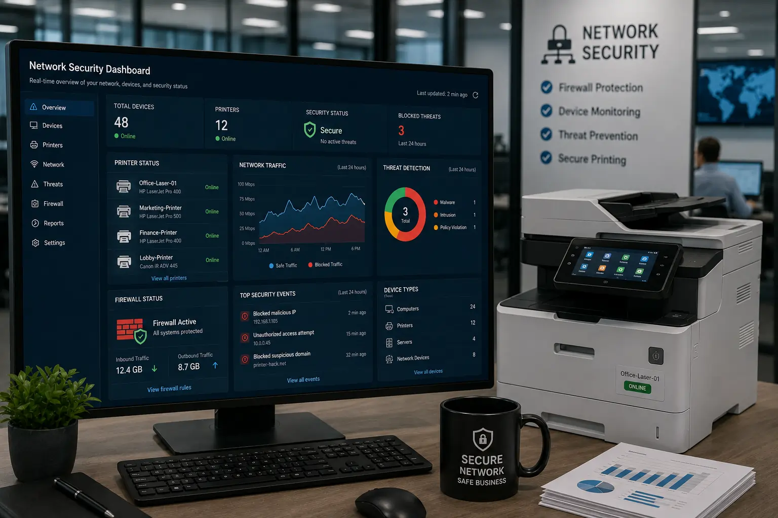 Protecting toner printers through network security