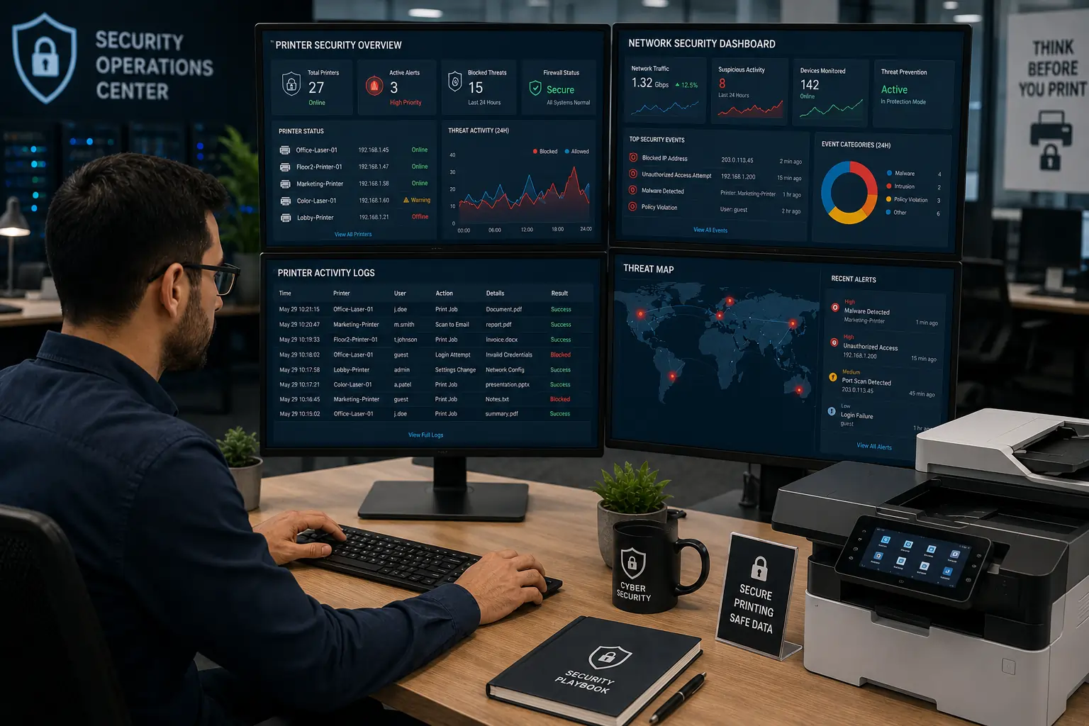 Monitoring toner printer network activity