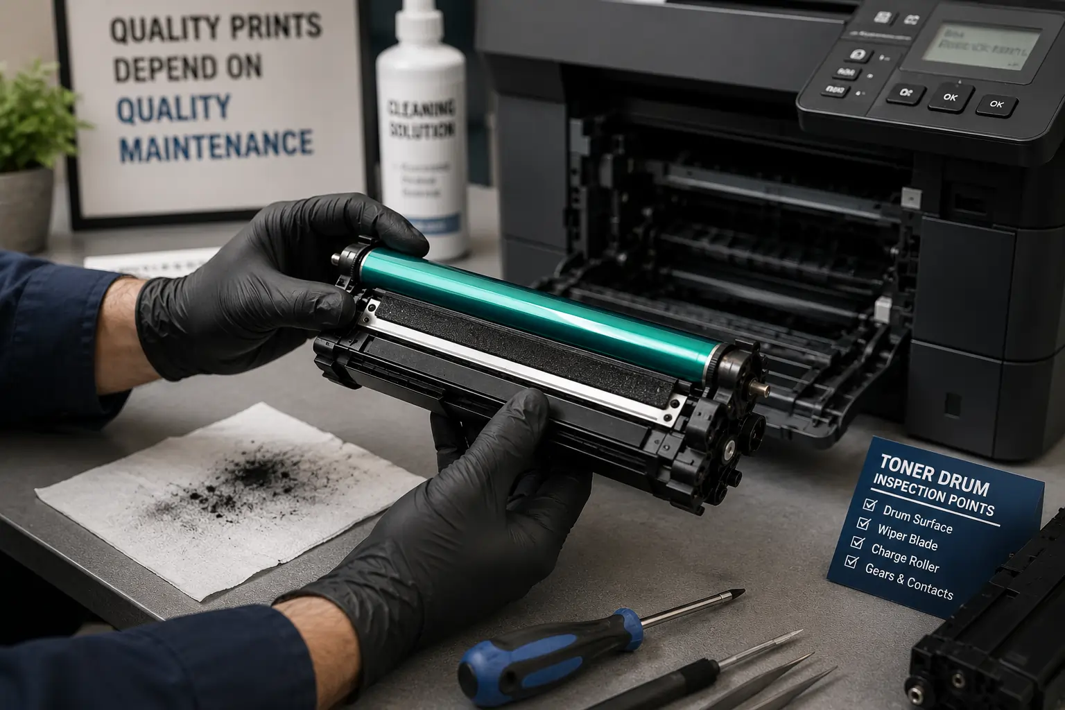 Inspecting toner drum to prevent print streaks