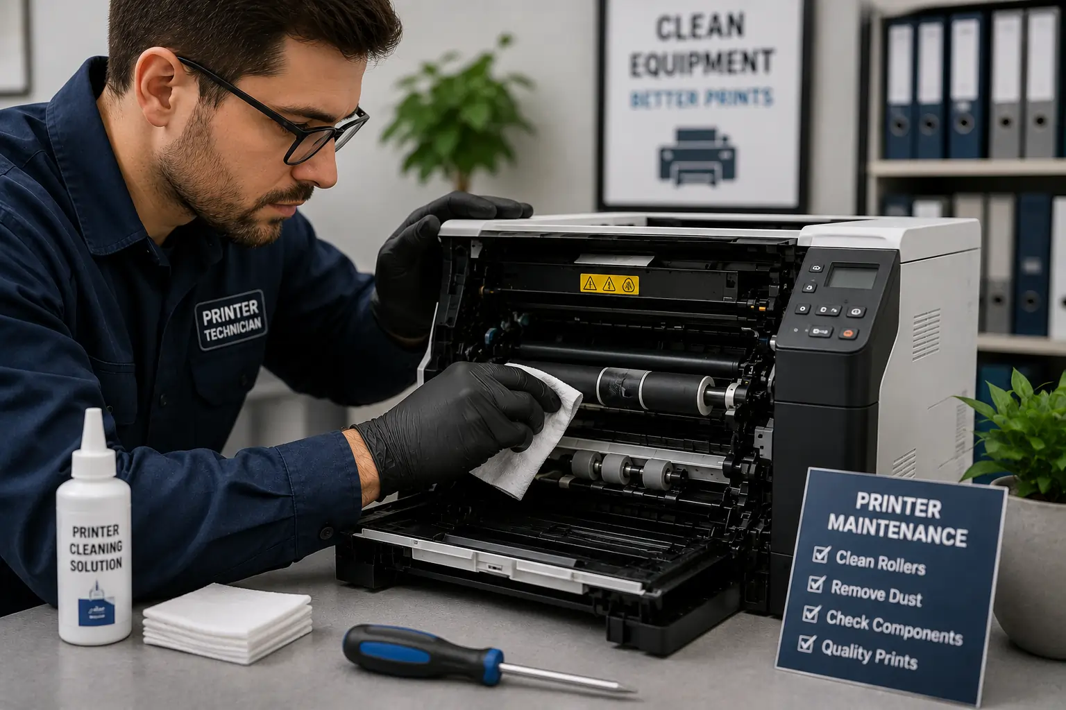Cleaning printer rollers for cleaner printing