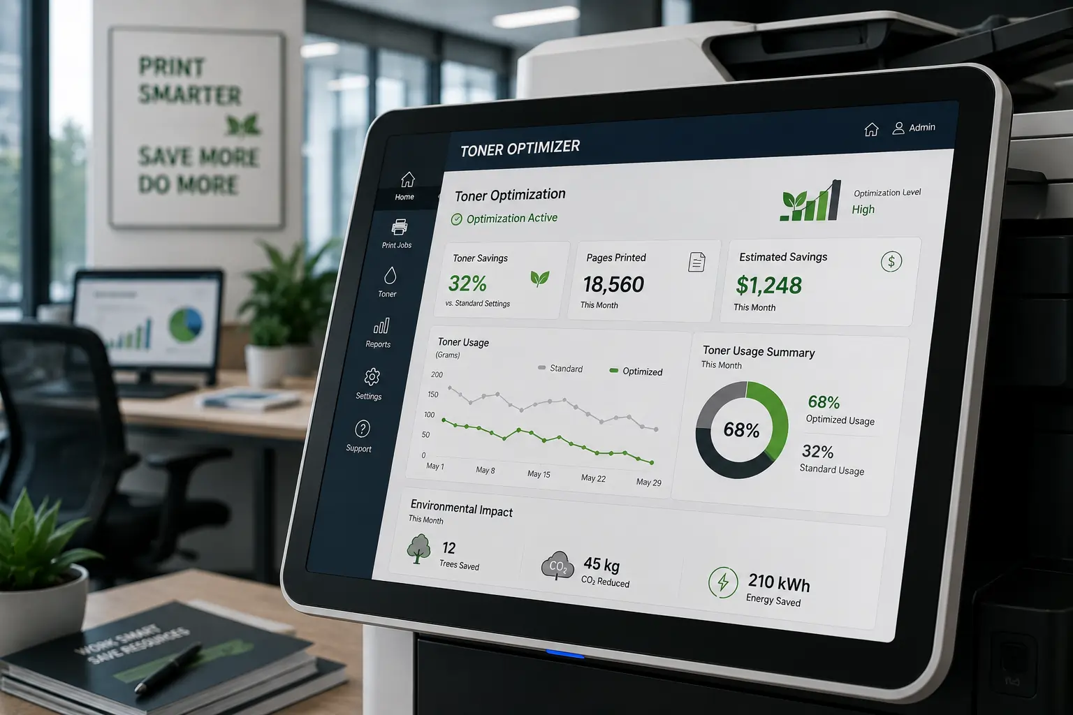 Toner optimizer reducing toner waste