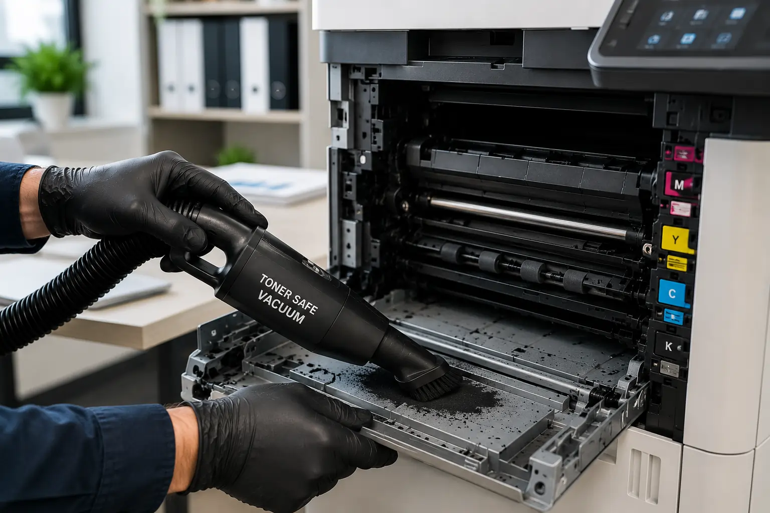 Toner safe vacuum cleaning printer interior