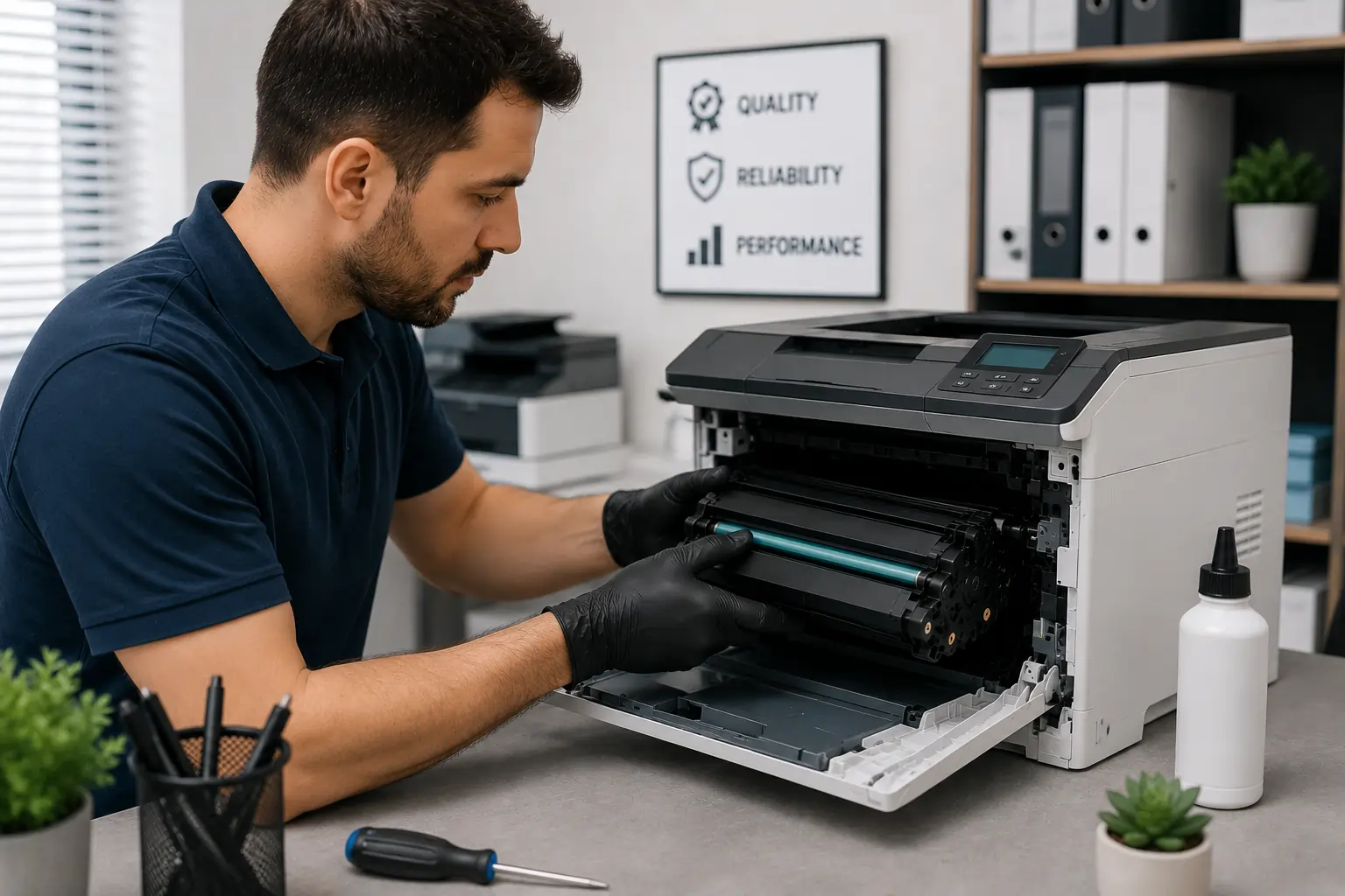Proper toner cartridge installation to stop printer noise