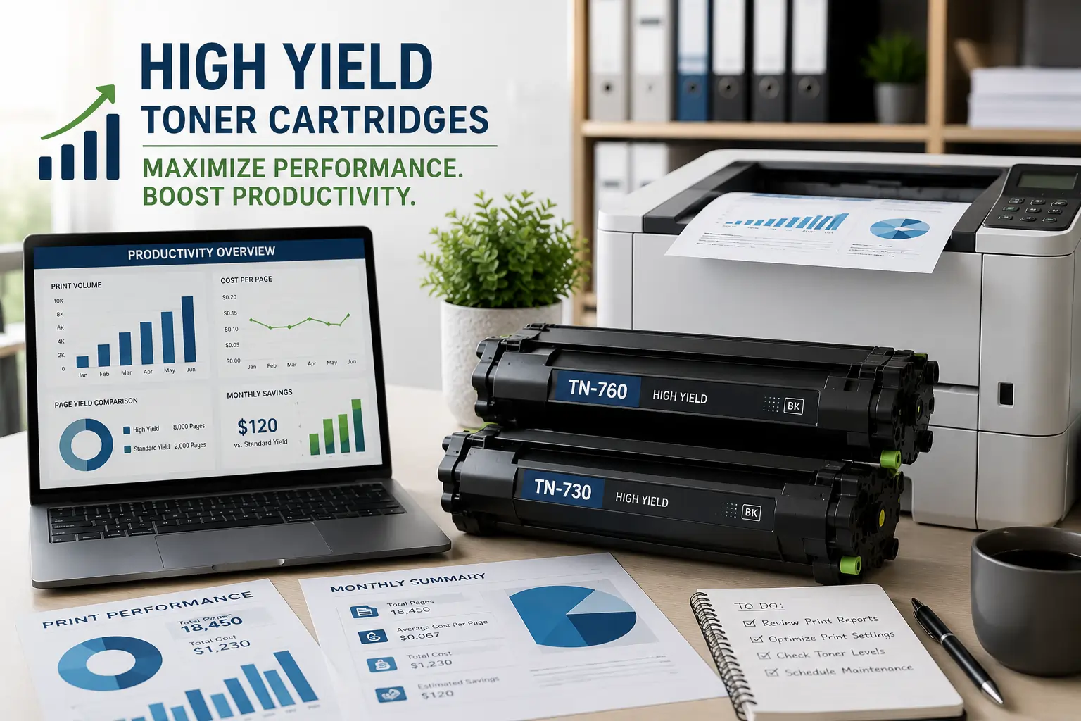 High yield toner cartridges improving printing performance