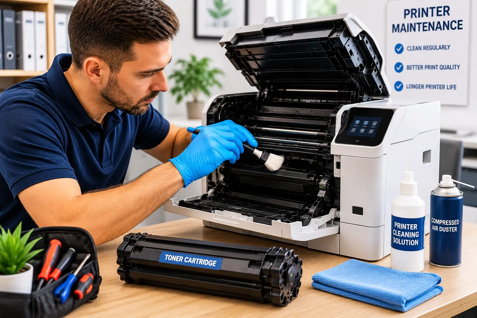 Cleaning printer for better toner cartridge performance
