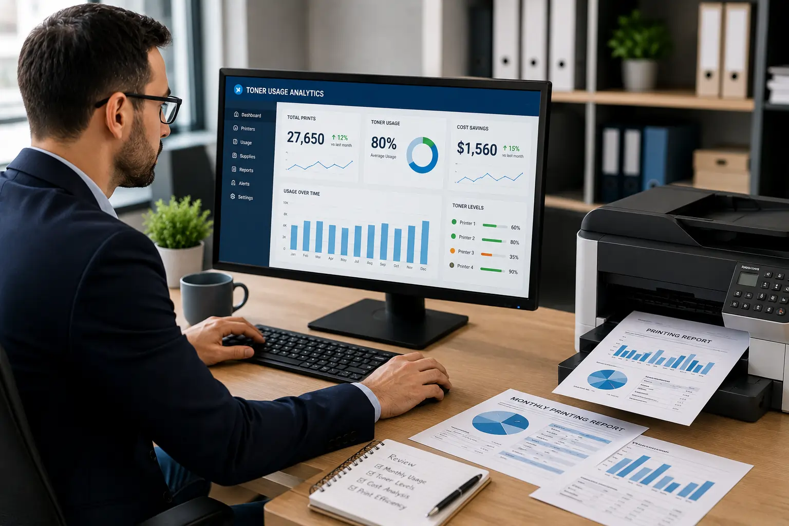 Monitoring toner cartridge performance and print usage