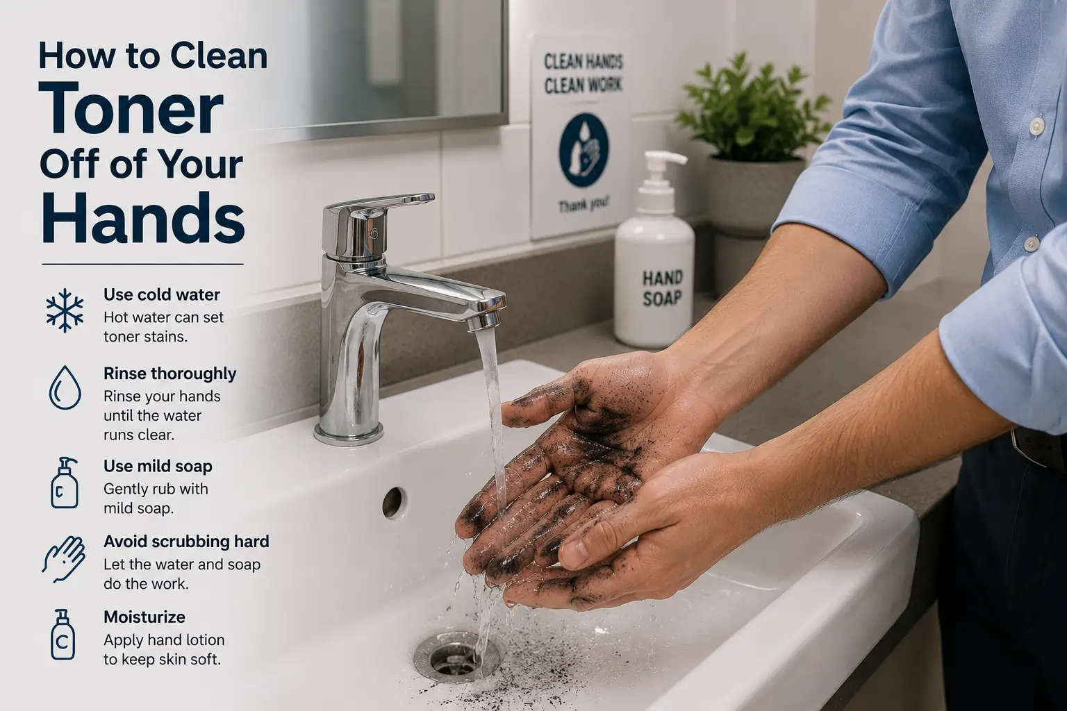 Cleaning toner off hands safely