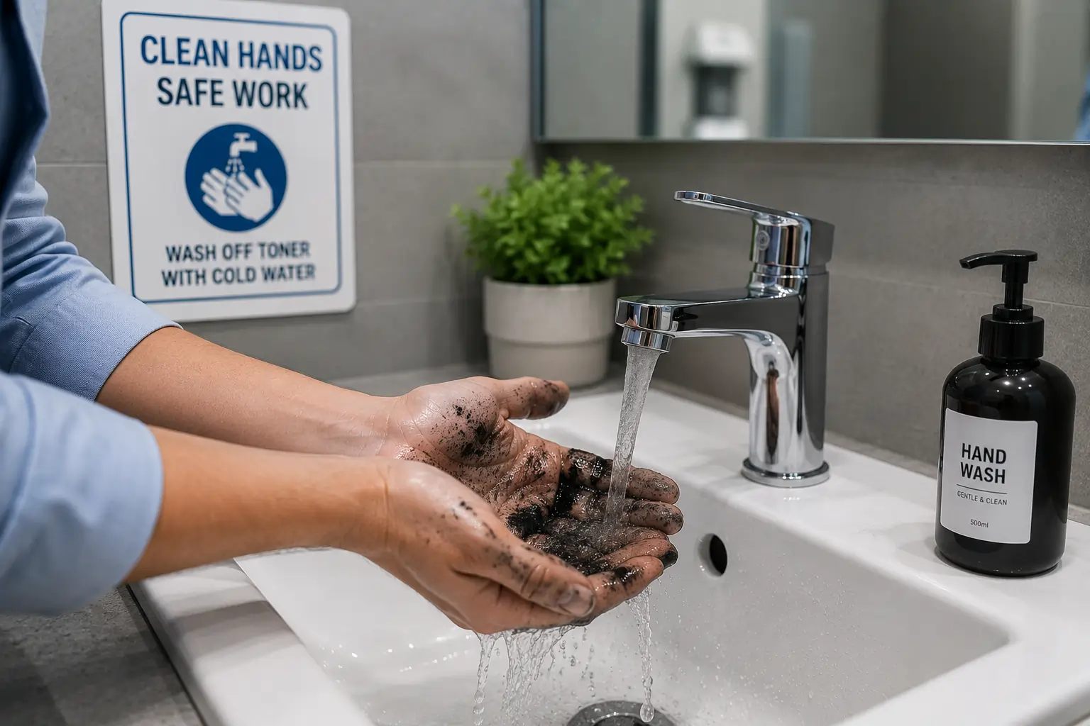 Safely cleaning toner powder from skin