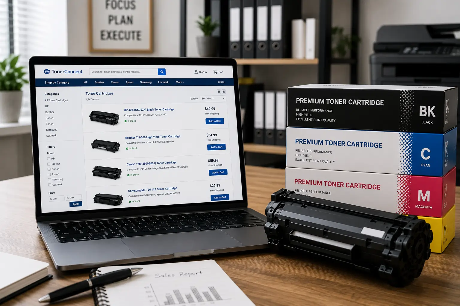 Selling toner cartridges through online marketplaces