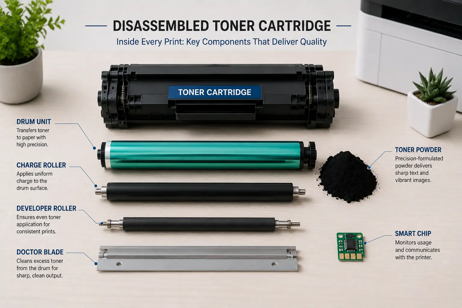 Internal components inside a toner cartridge