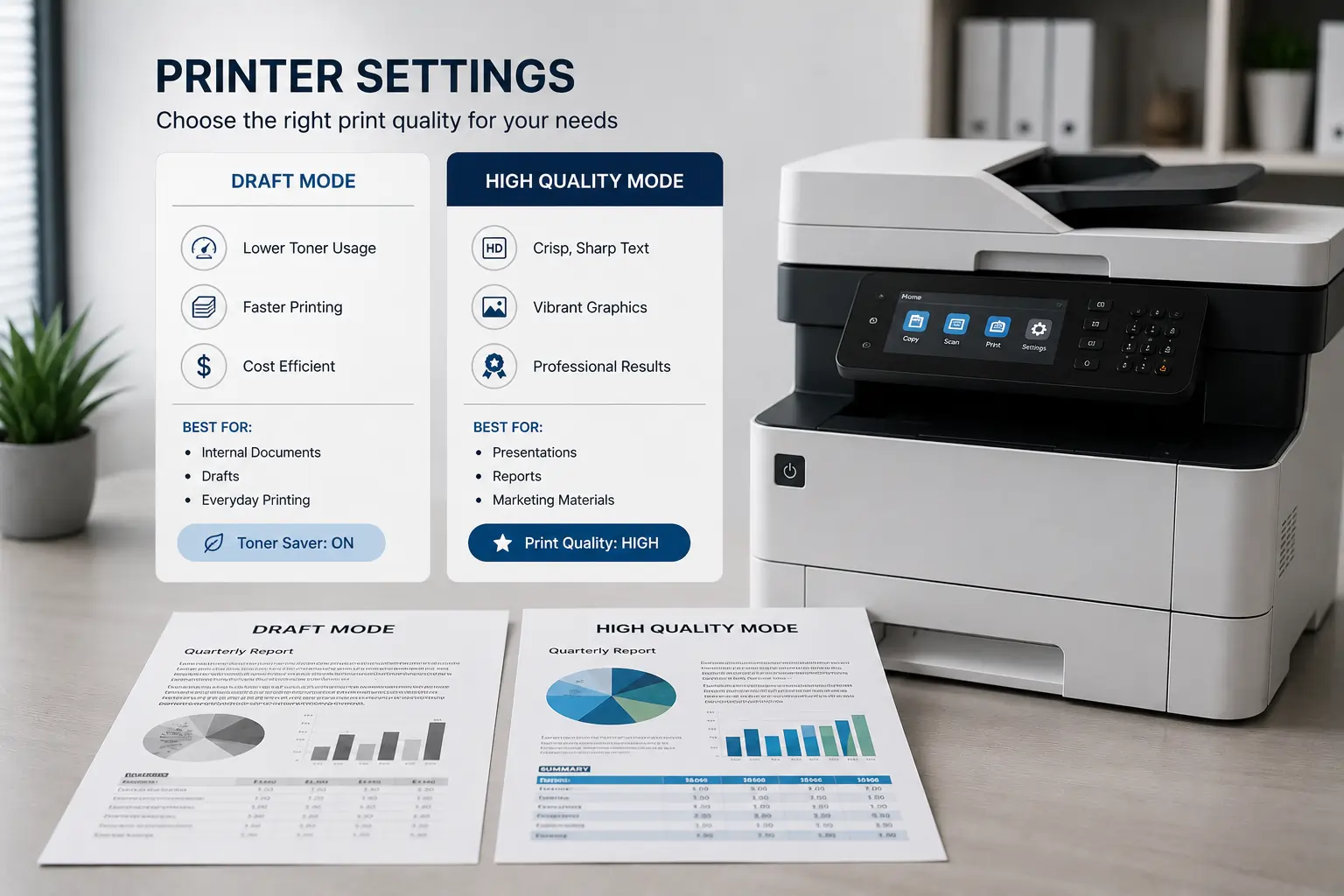 Print settings affecting toner cartridge usage