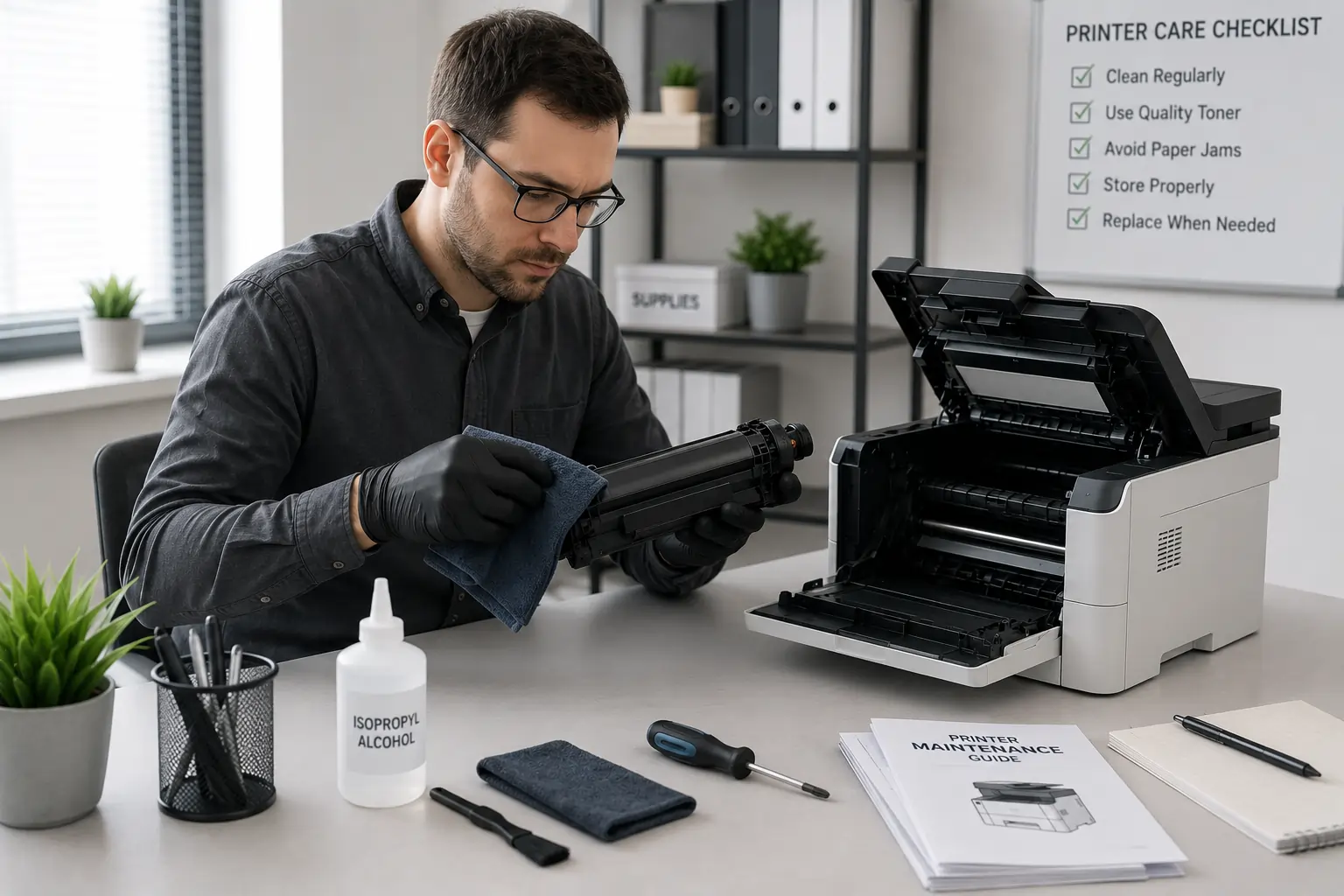 Printer maintenance improving toner cartridge efficiency