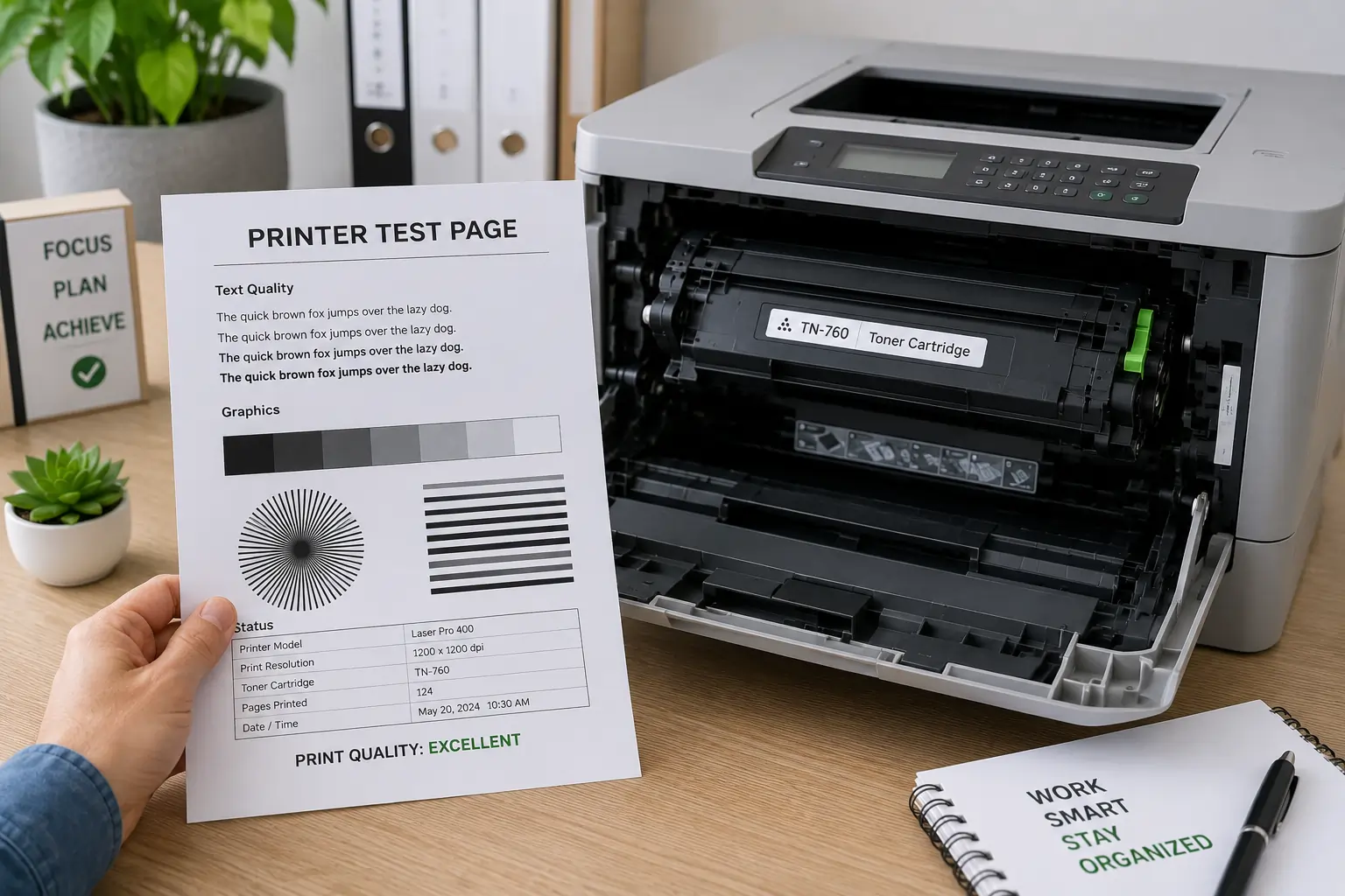 Testing print quality after toner cartridge installation