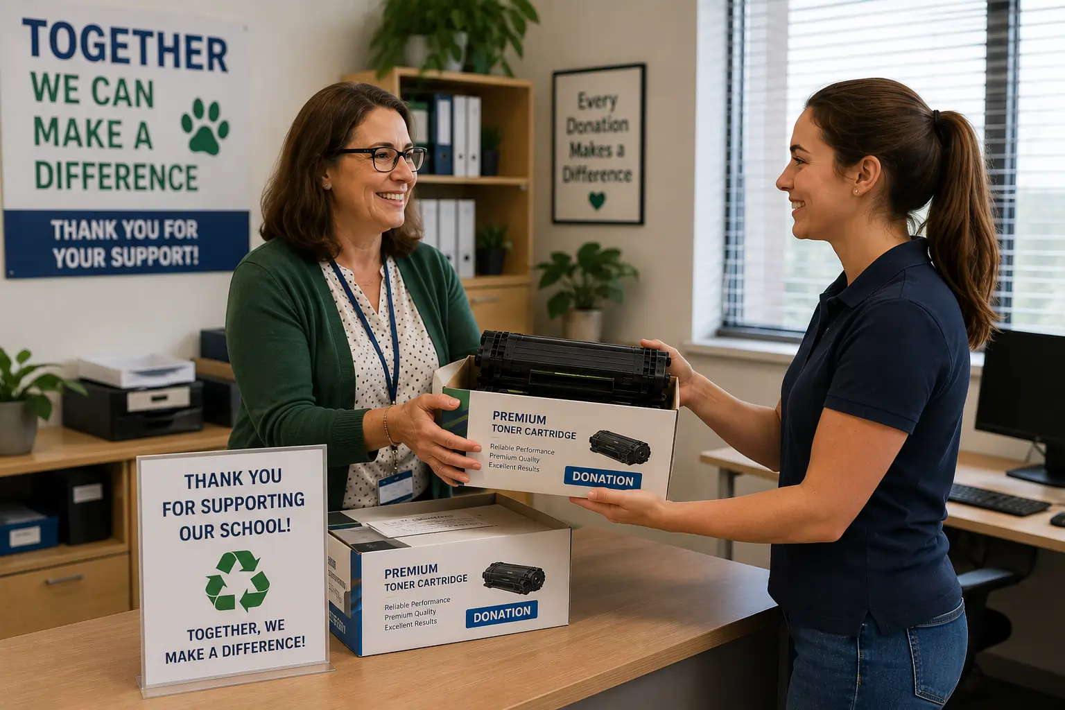 Donating unused toner cartridges to schools and nonprofits