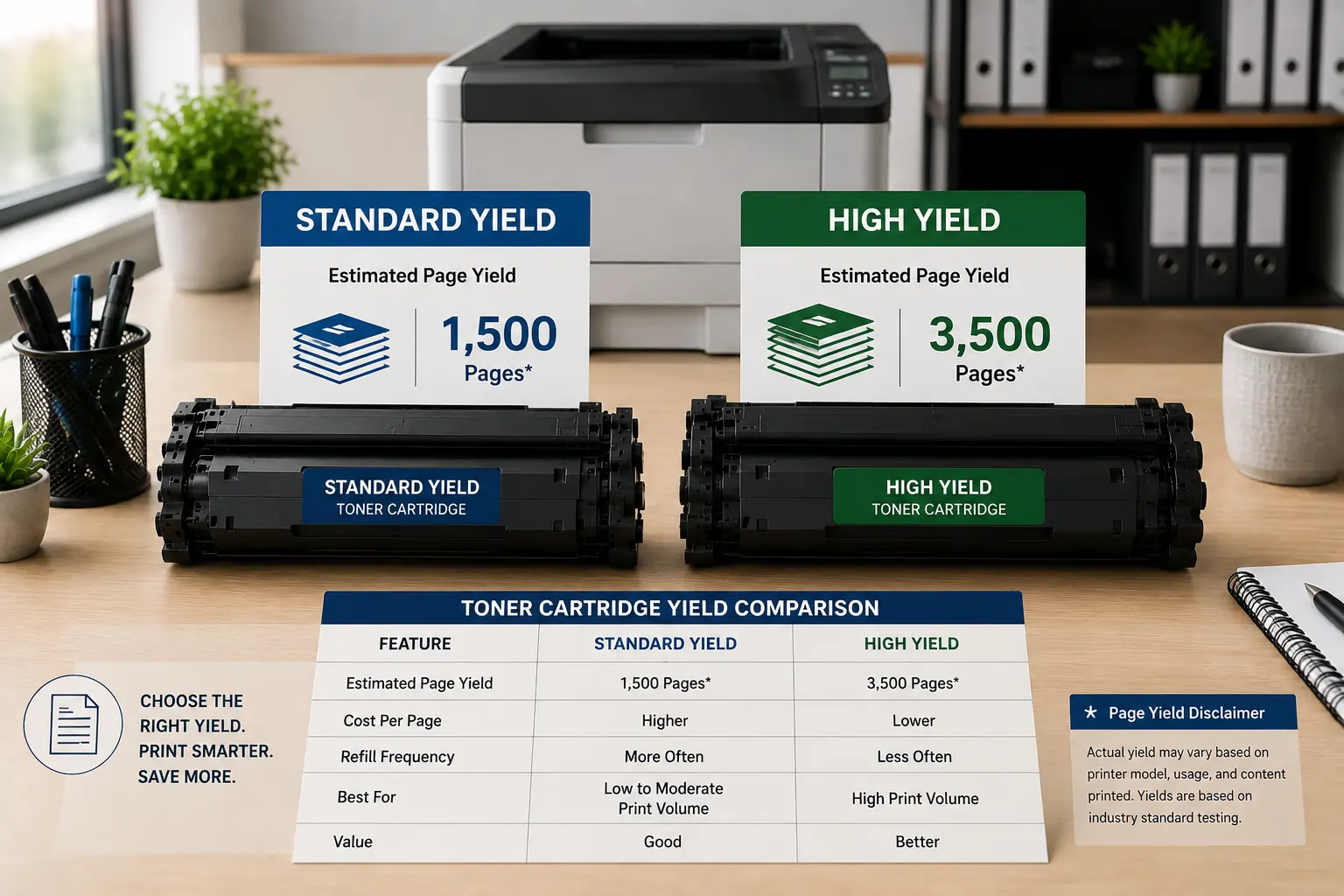 Comparing toner cartridge page yields