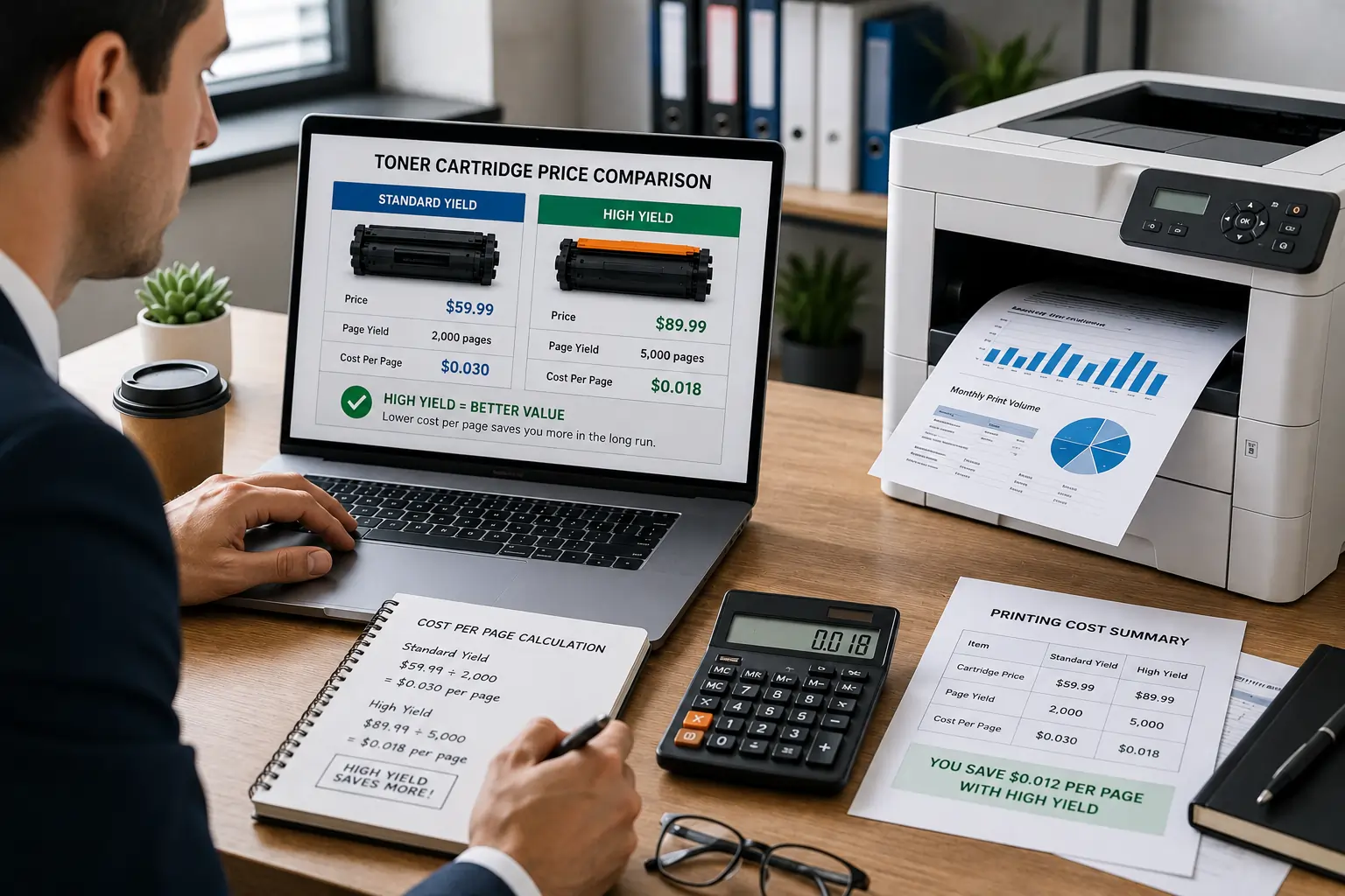 Toner cartridge cost per page comparison