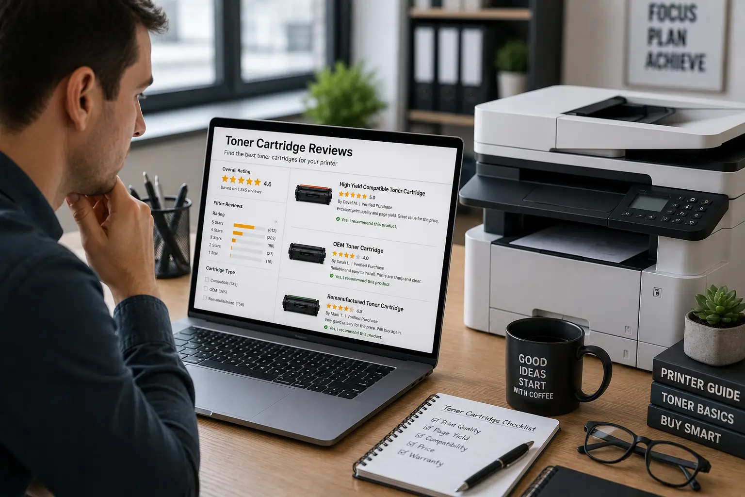 Reading toner cartridge customer reviews before buying