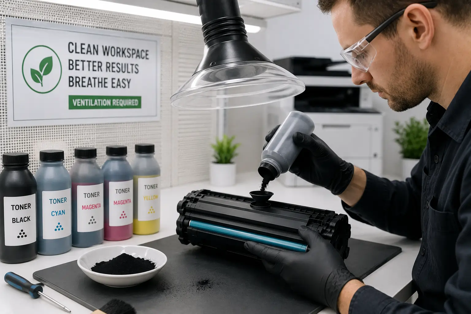 Safe toner cartridge refill process