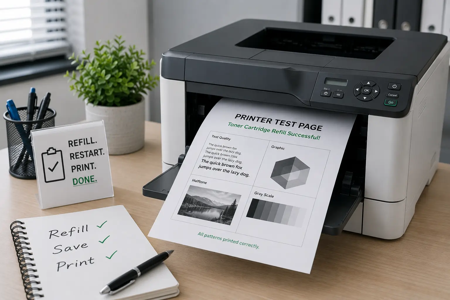Testing print quality after toner cartridge refill