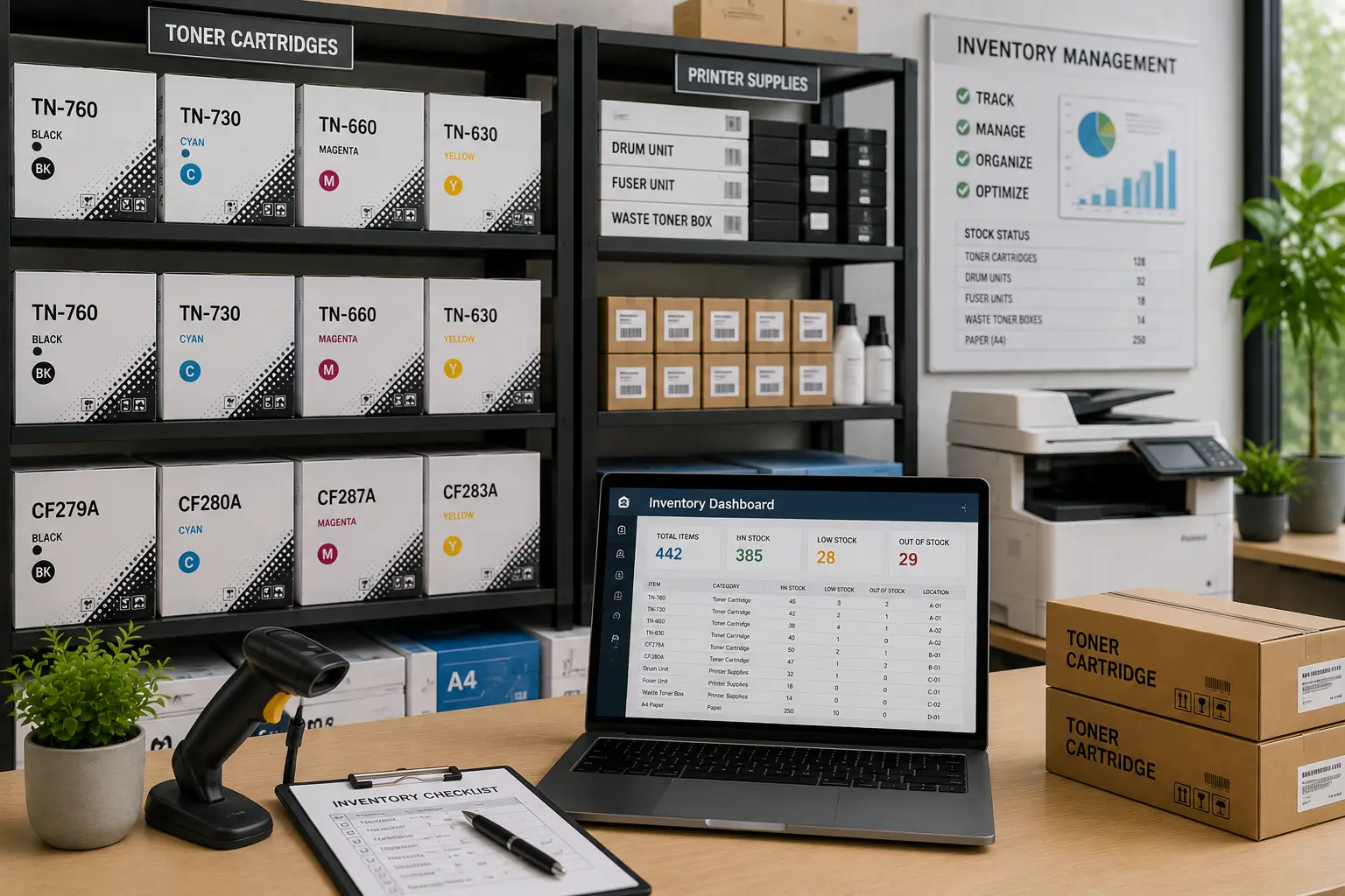 Managing office toner cartridge inventory efficiently