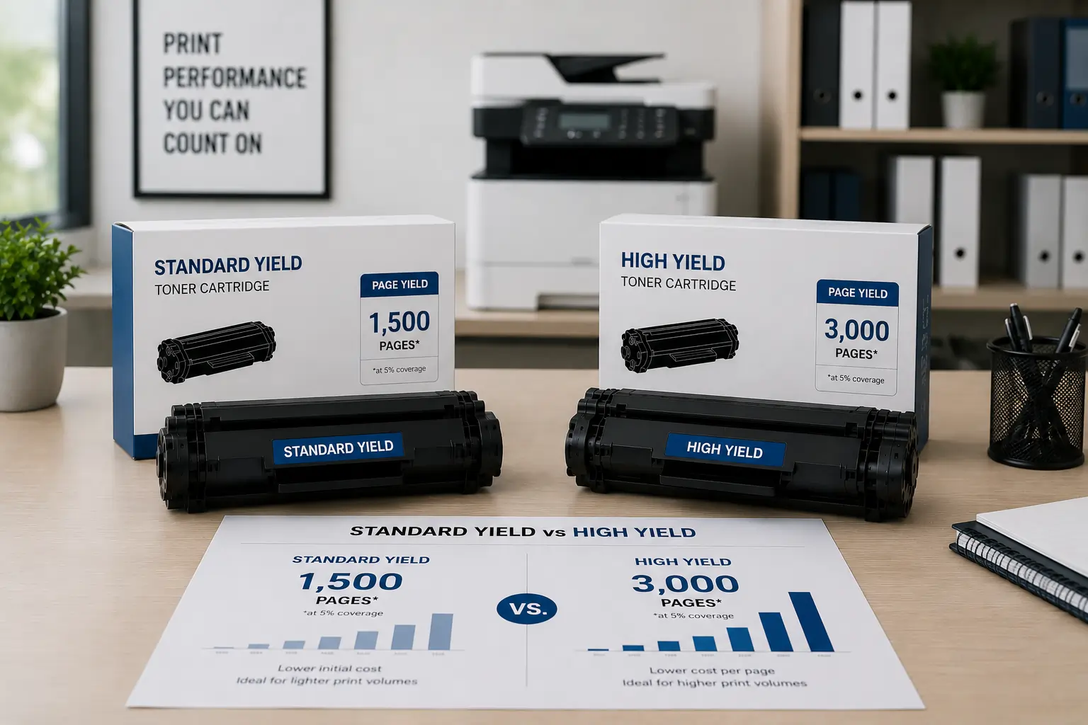 Standard vs high yield toner cartridge comparison