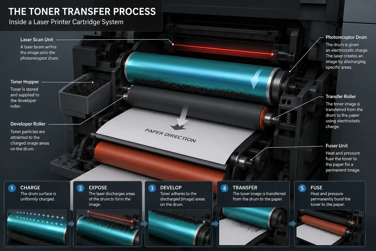 Toner movement inside toner cartridge during printing