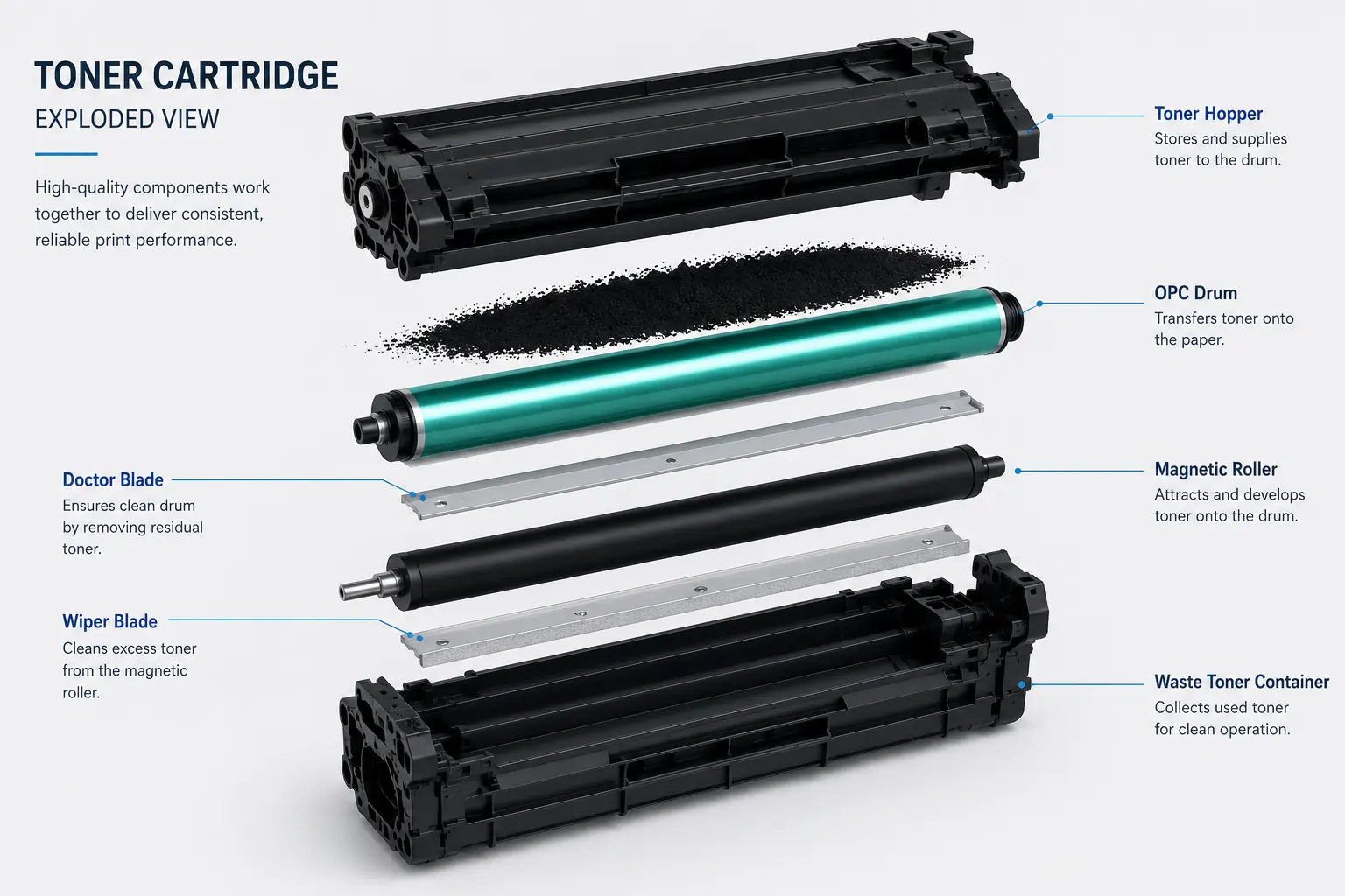 Components inside a modern toner cartridge