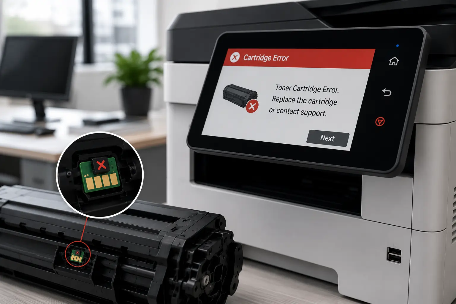 Toner cartridge chip causing printer recognition issue