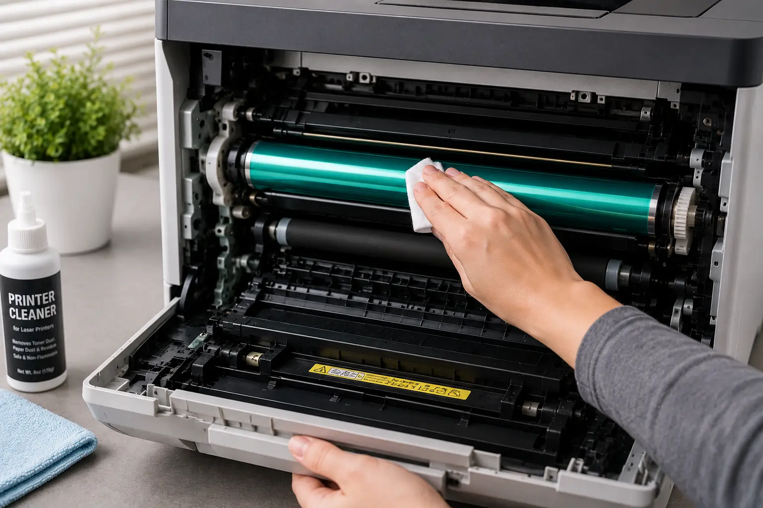 Cleaning printer components to solve toner cartridge print issues
