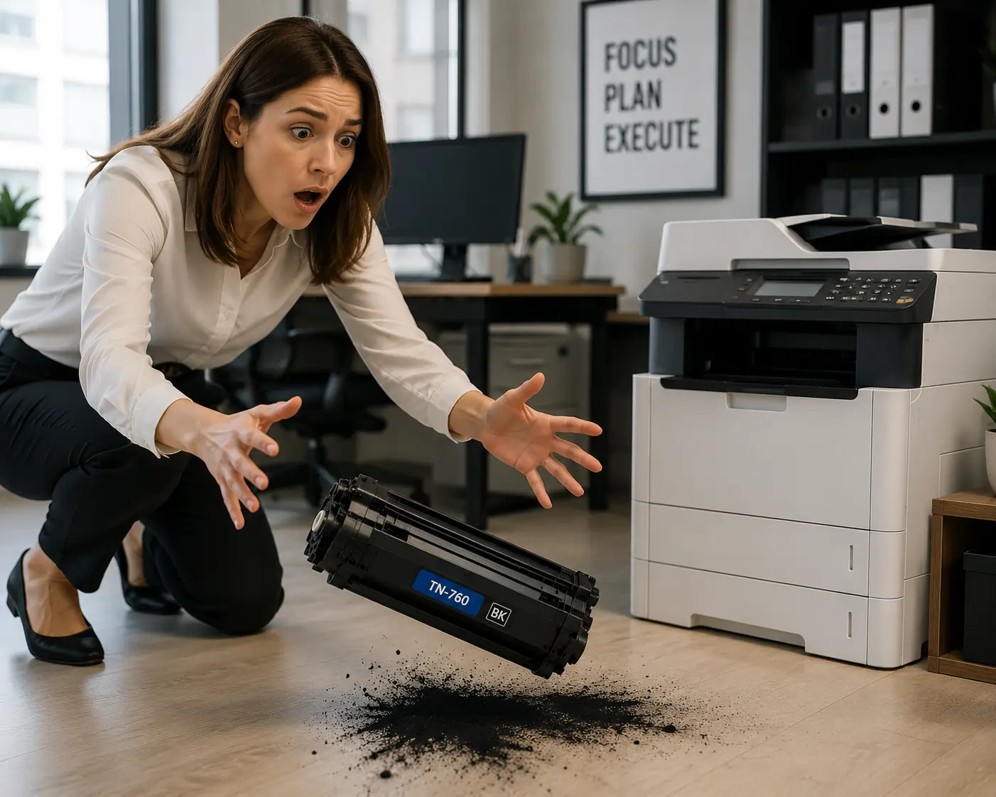 Improper toner cartridge handling causing leaks