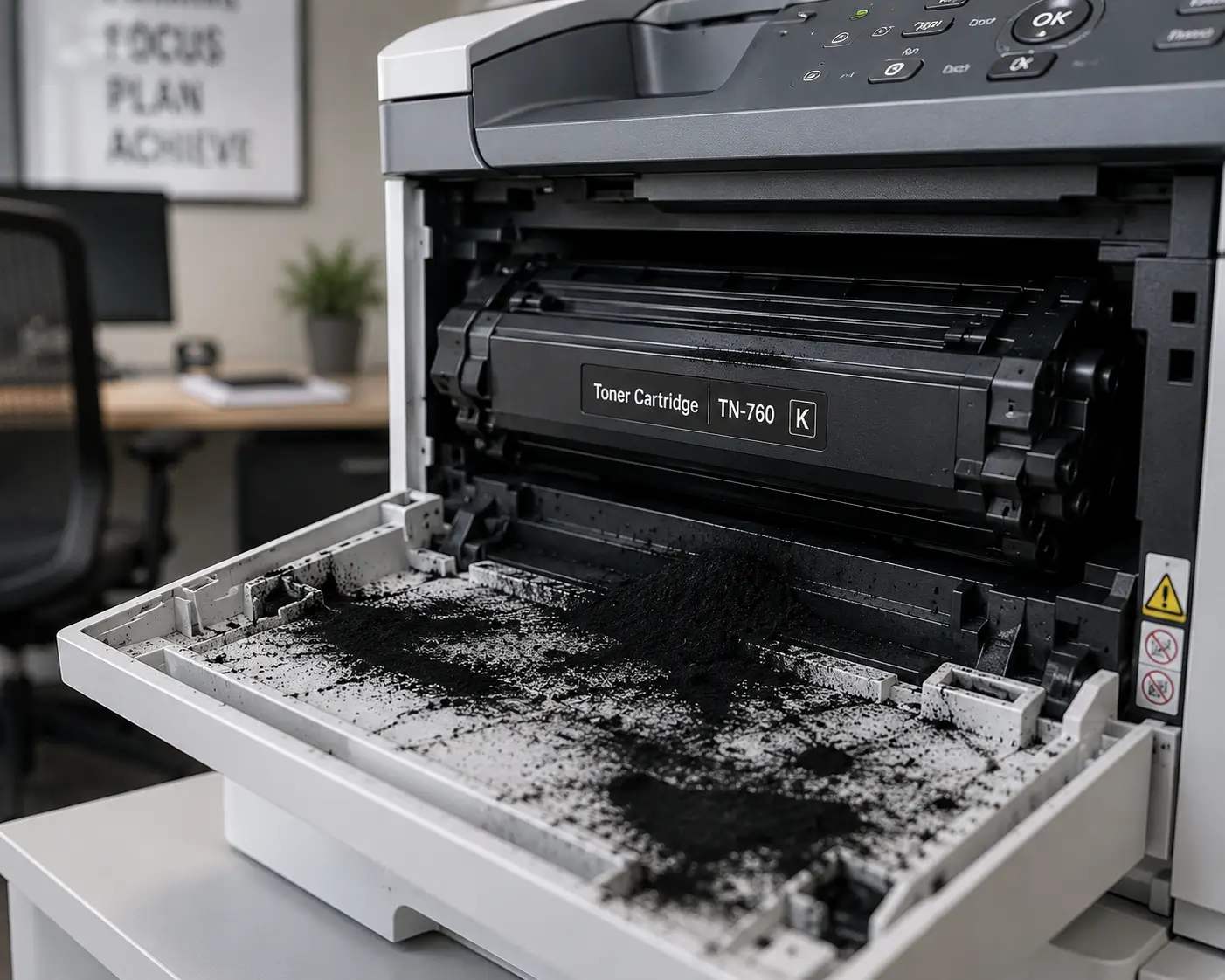Toner cartridge leak inside laser printer