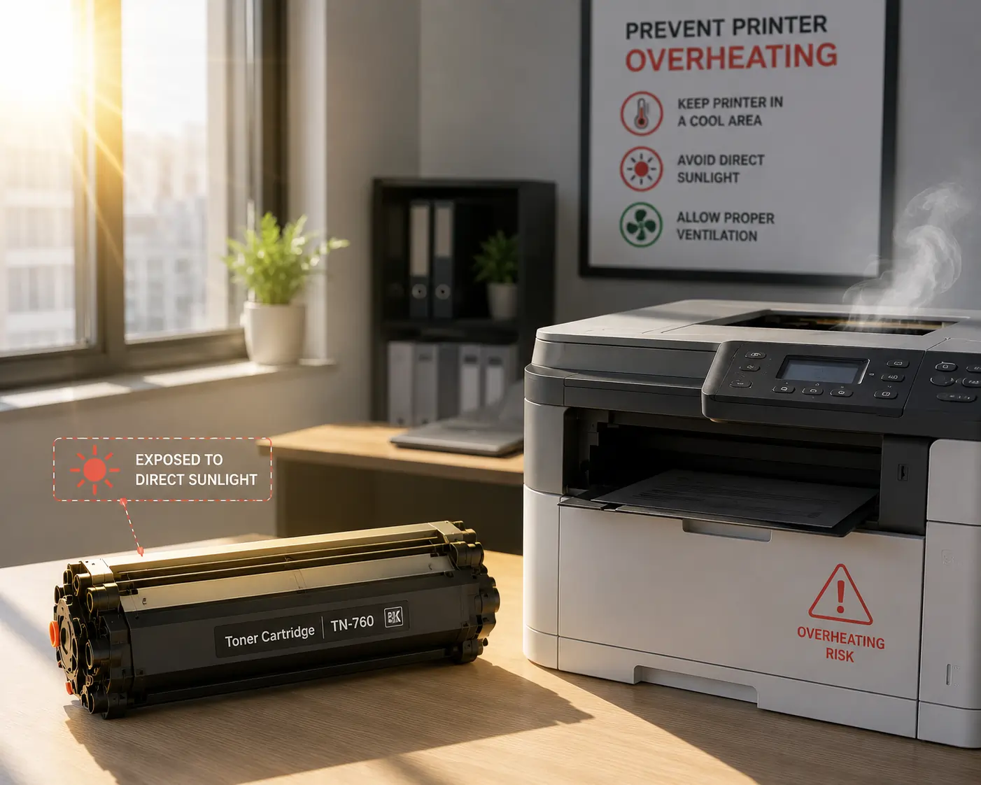 Heat causing toner cartridge leak problems