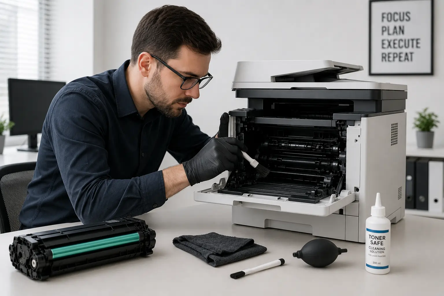Cleaning laser printer to prevent toner cartridge problems