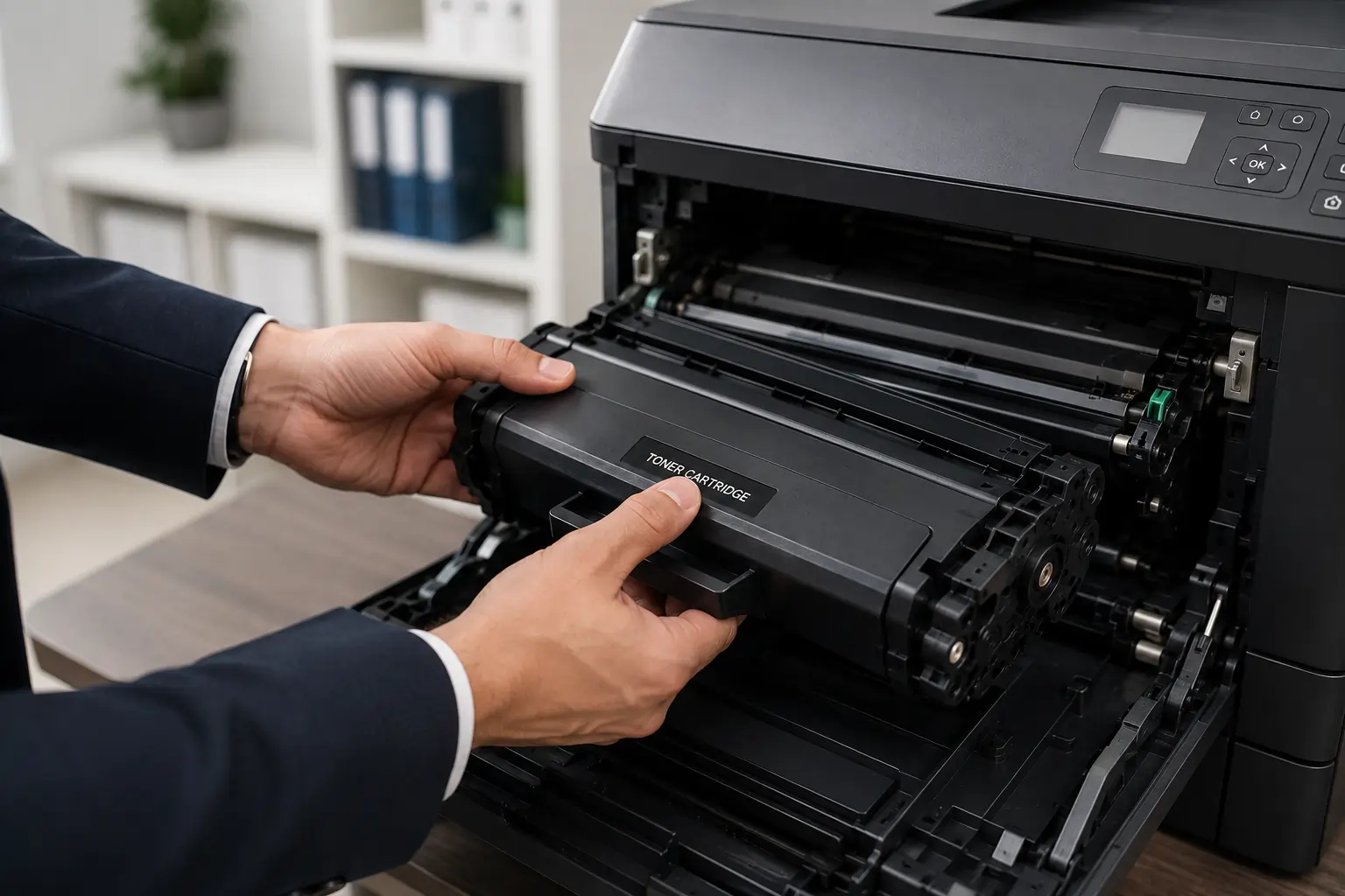 Removing a toner cartridge from a laser printer correctly