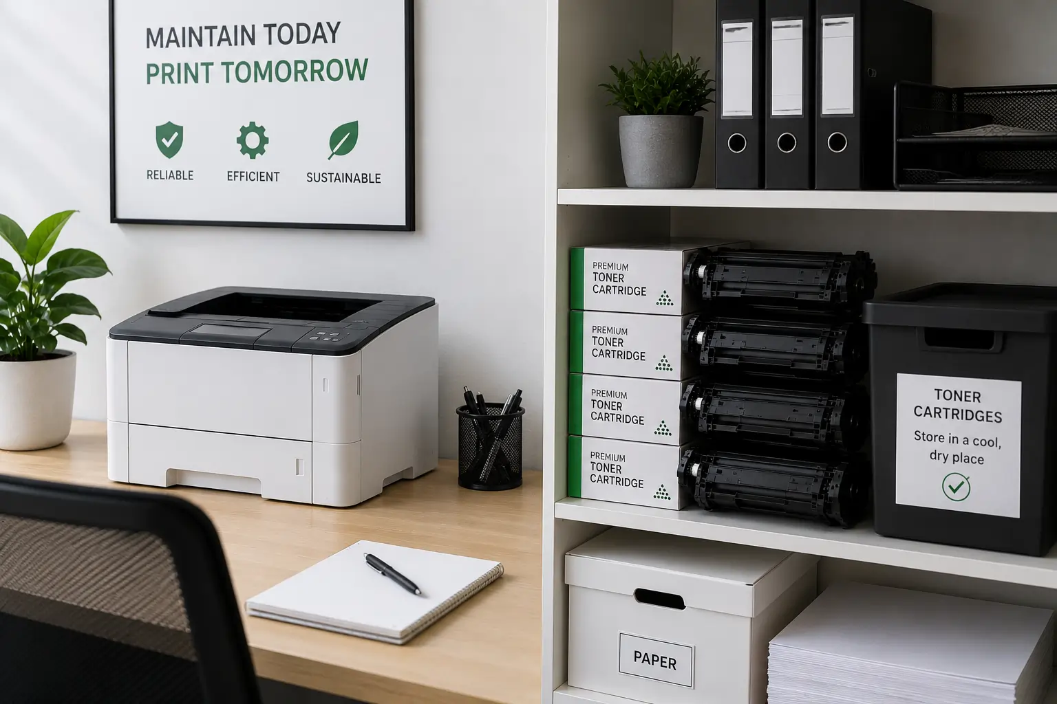 Proper toner cartridge storage and printer maintenance