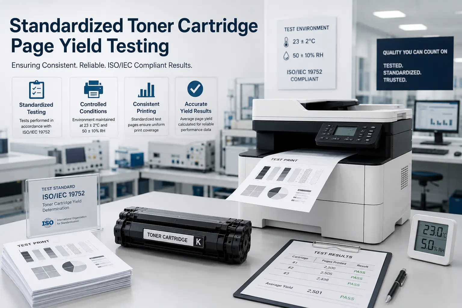 Toner cartridge ISO page yield testing process