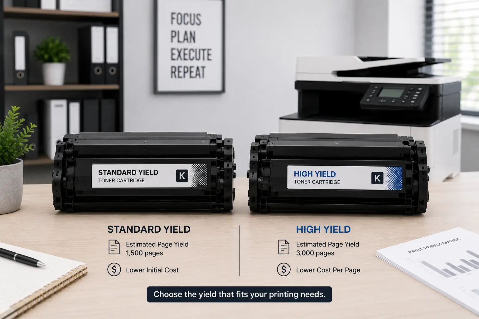 Standard vs high yield toner cartridges comparison