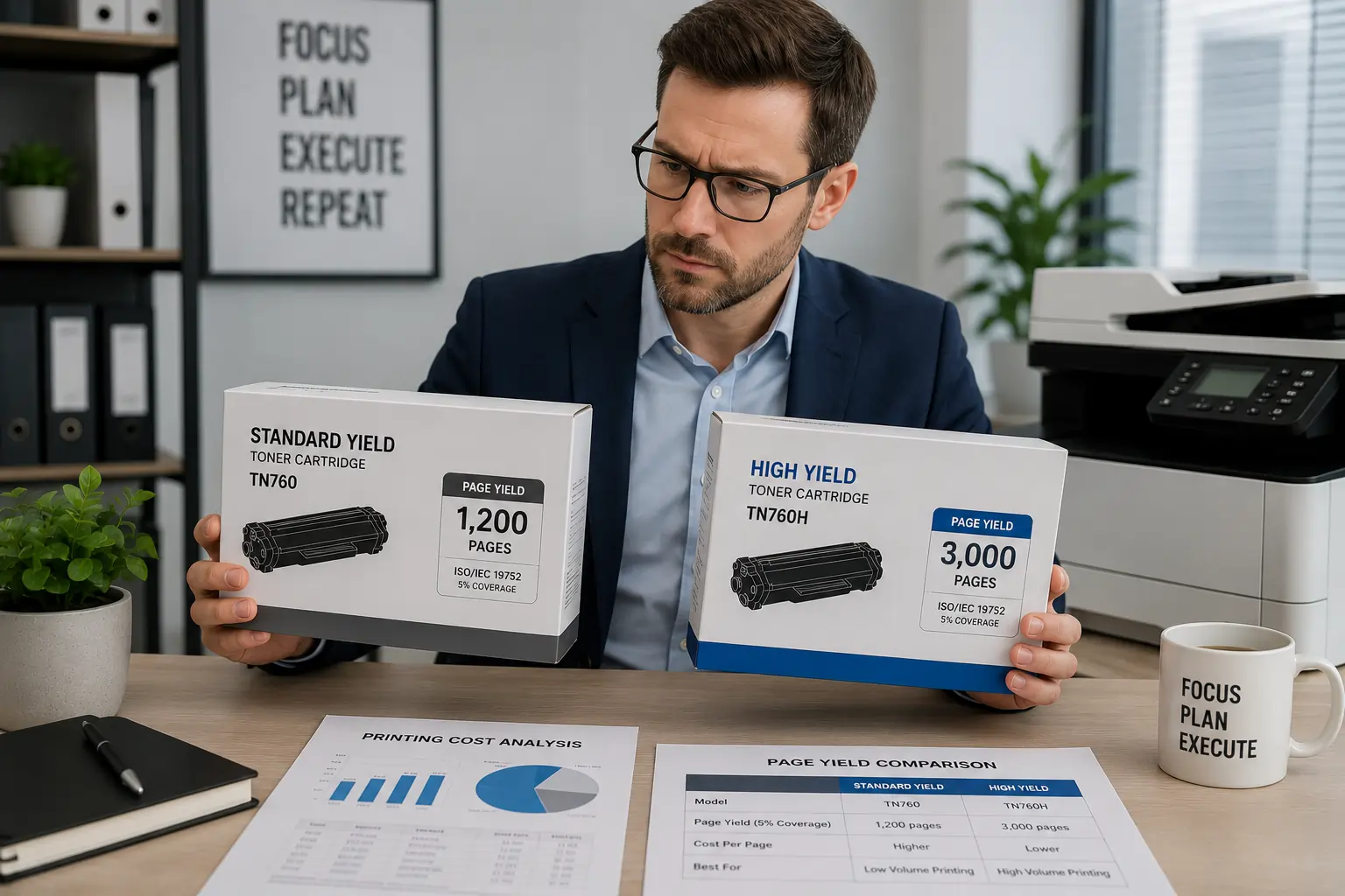 Comparing toner cartridge yield information before purchase