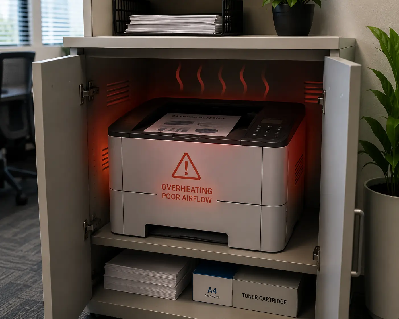 Poor ventilation affecting toner cartridge and printer performance