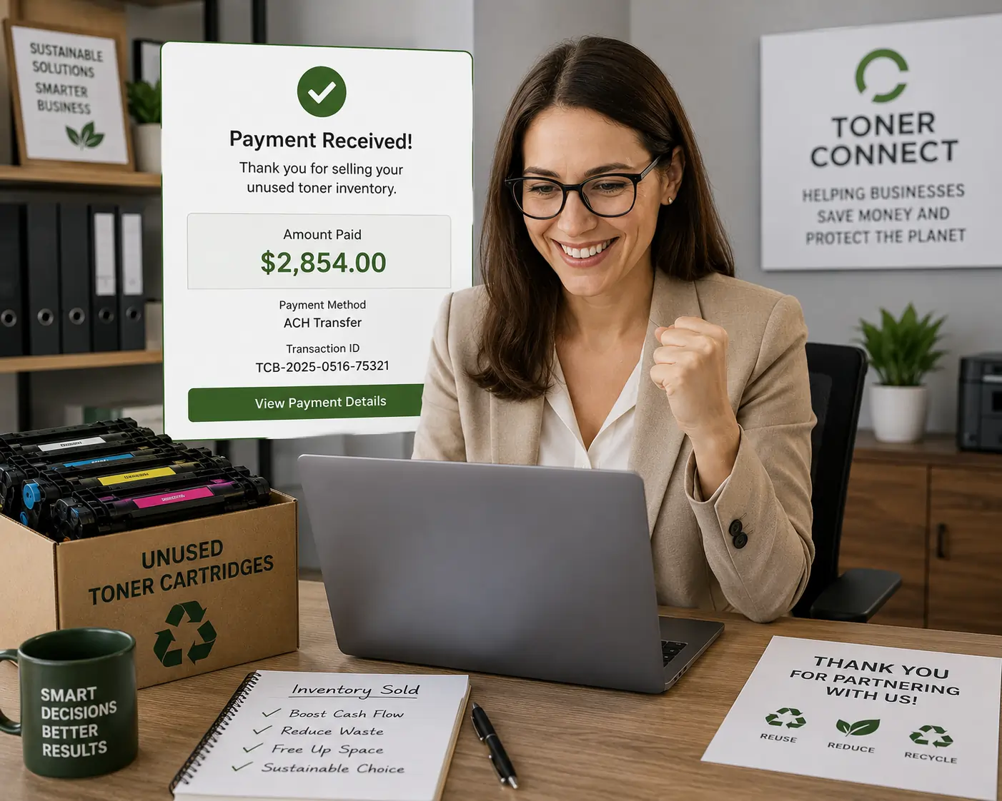 successful cash for toners transaction for office inventory recovery
