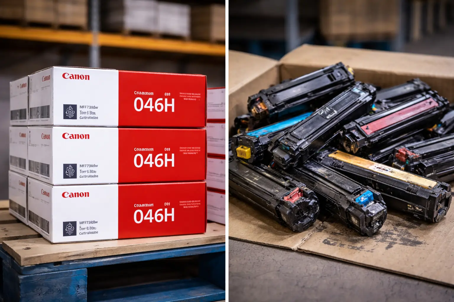 Unused and used Canon toner cartridges for resale or recycling
