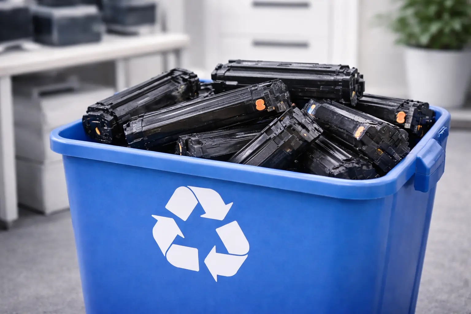 used toner cartridges collected for recycling