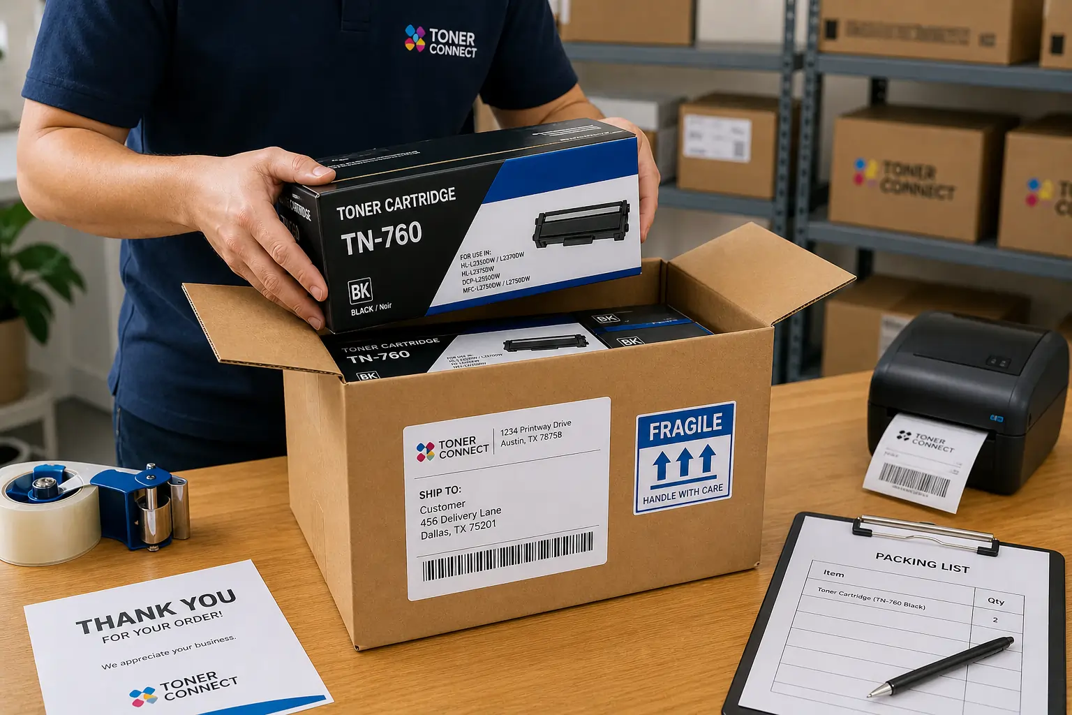 shipping toner cartridges to a buyer