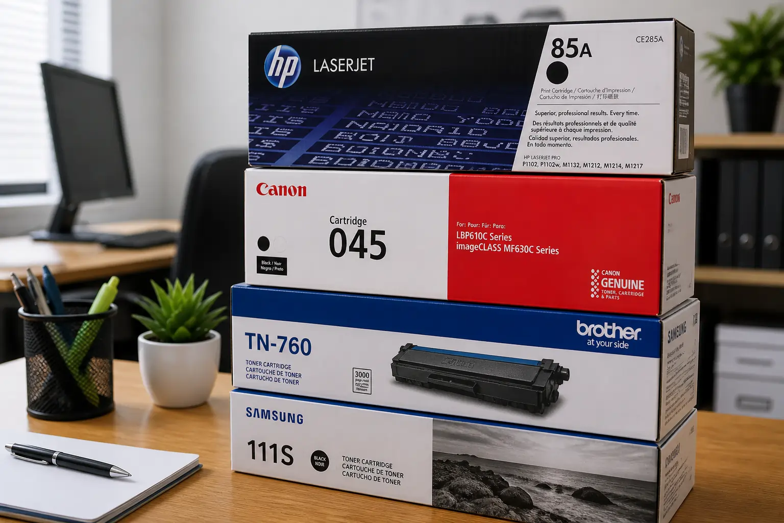 unused toner cartridges ready for resale after going paperless