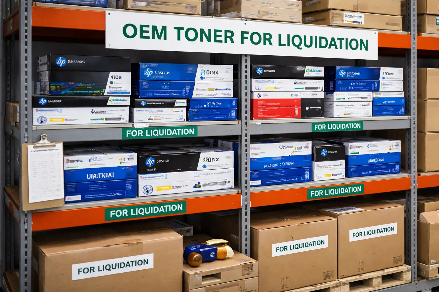 bulk business toner inventory ready for liquidation